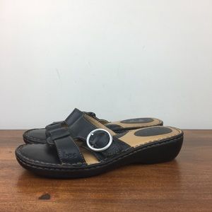 BOC Born Concept Women’s Size 7 Sandal Black Leather Strap Buckle Slip On Shoes